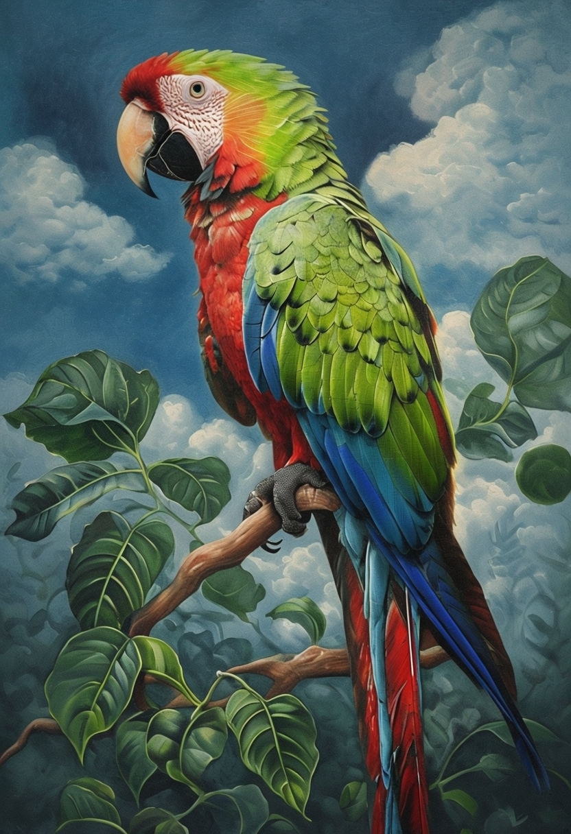 Vibrant Scarlet Macaw Perched in Tropical Jungle Art - Playground