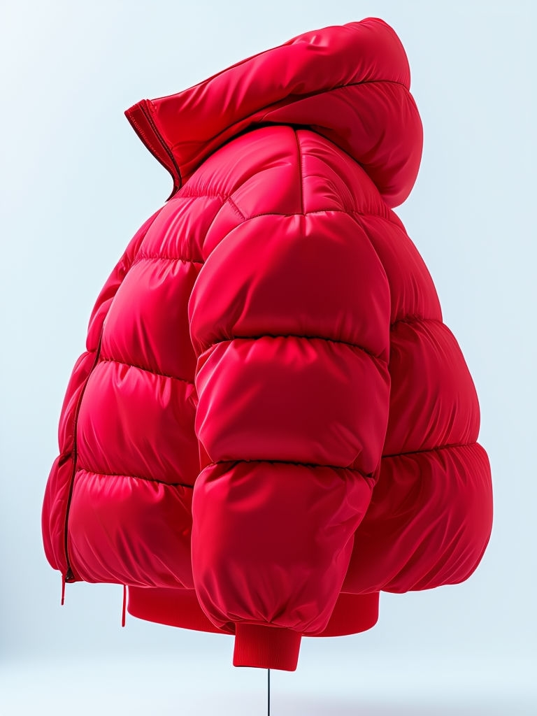 Vibrant Red Oversized Puffer Jacket Photorealistic Mockup