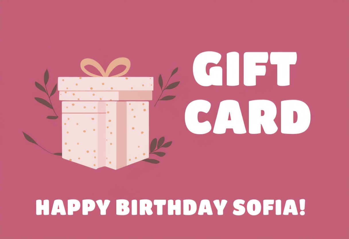 Happy Birthday Sofia Gift Card Design with Stylish Gift Box Illustration Card