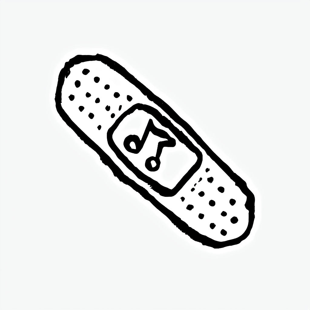 Minimalist Black Band-Aid Drawing with Music Note Sticker