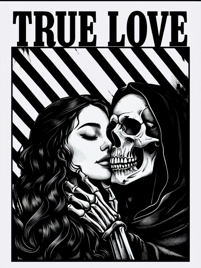 True Love Embracing Mortality Black and White T-Shirt