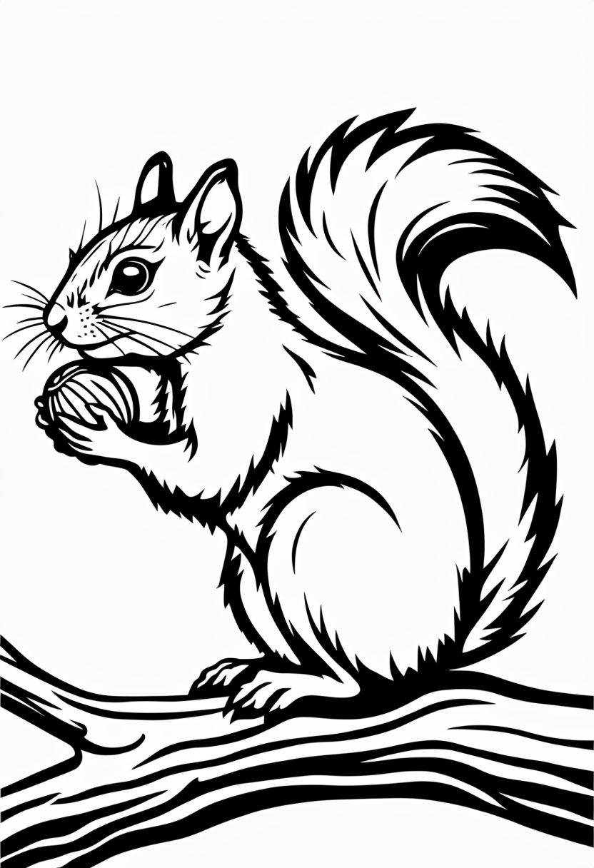 Charming Cartoon Squirrel Line Drawing for Coloring Book Pages