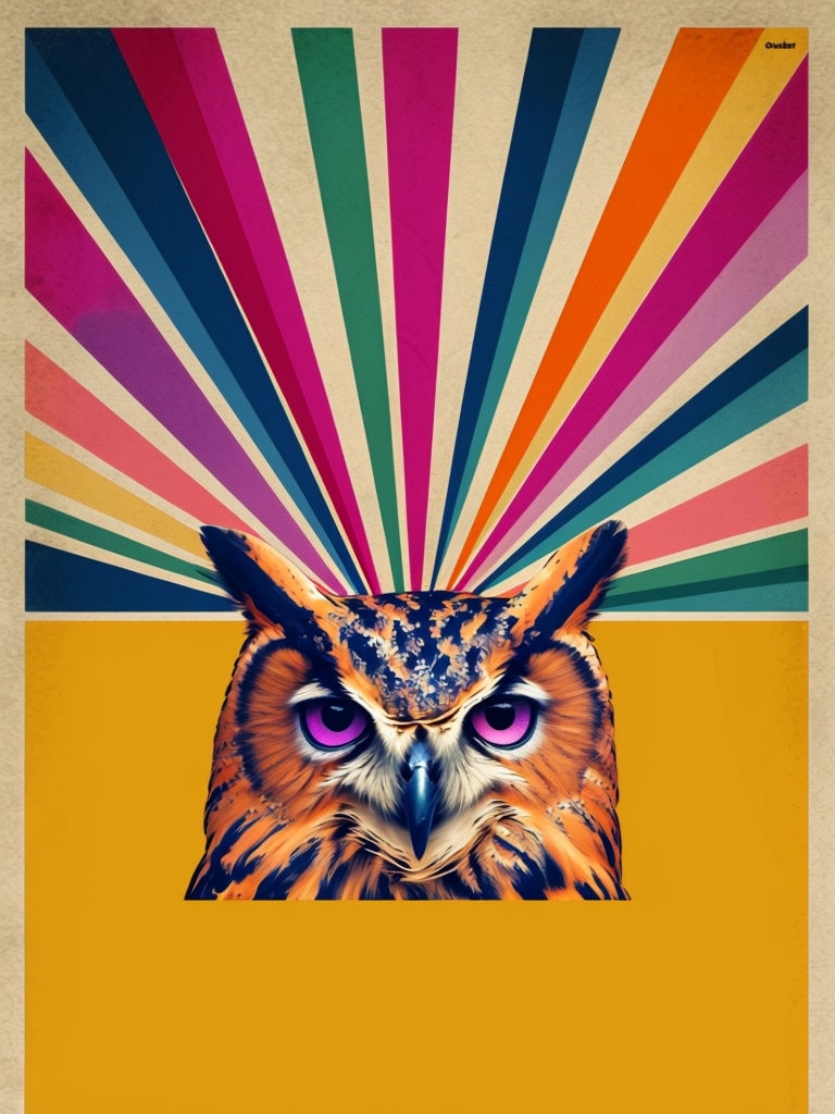 Regal Owlbert Vintage Illustration with Colorful Starburst Poster