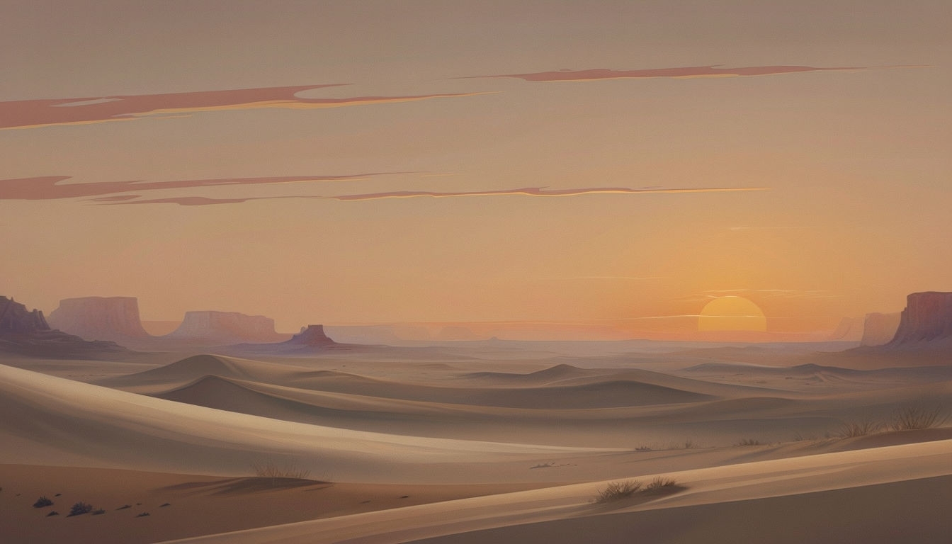 Tranquil Desert Sunset Landscape Illustration for Virtual Backgrounds