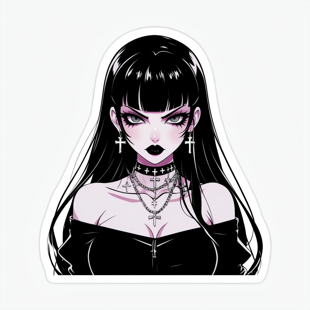 Gothic Anime Girl Character Sticker with Edgy Aesthetic