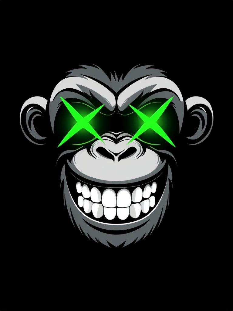 Sinister Neon Green Monkey Face Illustration T-Shirt