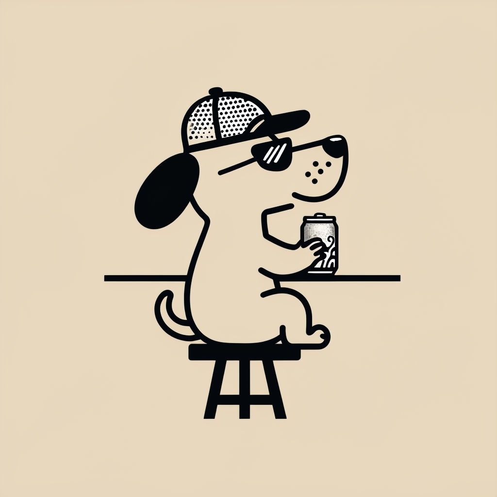 Stylized Cartoon Dog at Bar Counter Minimalist T-Shirt