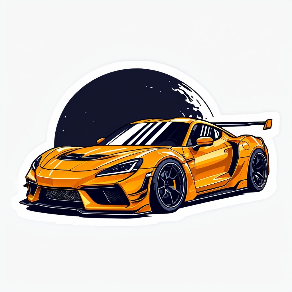 Sleek Amber Yellow Sports Car Illustration with Black Accents Sticker