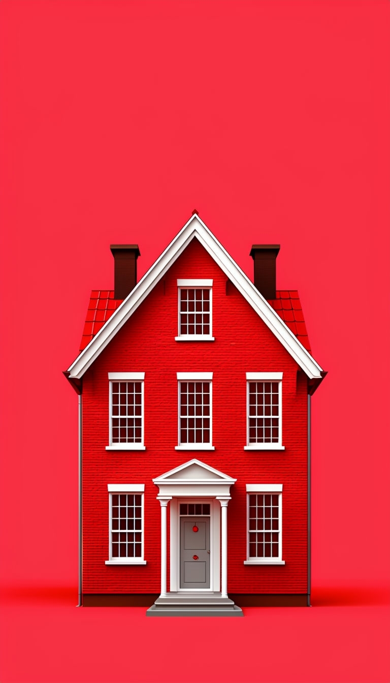 Minimalist Red House Illustration on Vibrant Scarlet Background Phone Case Cover