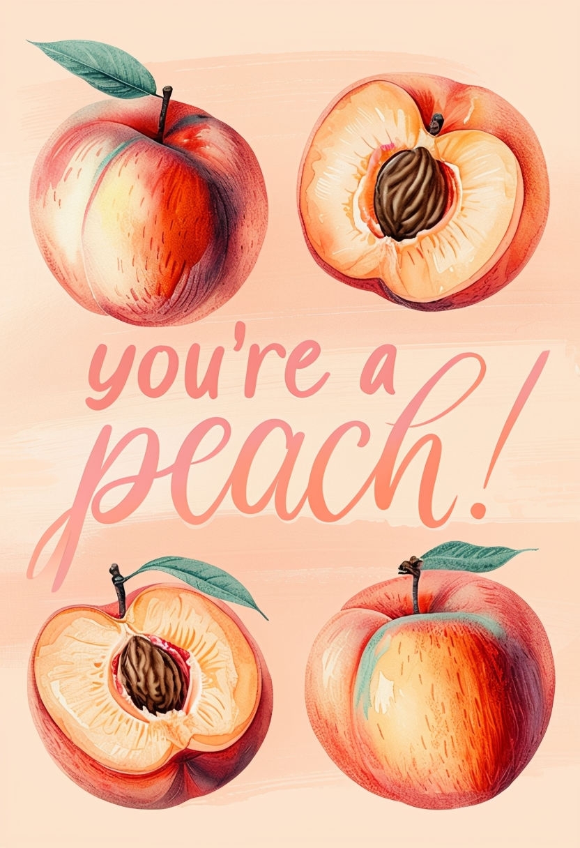 Whimsical Peach Greeting Card with Cheerful Watercolor Design