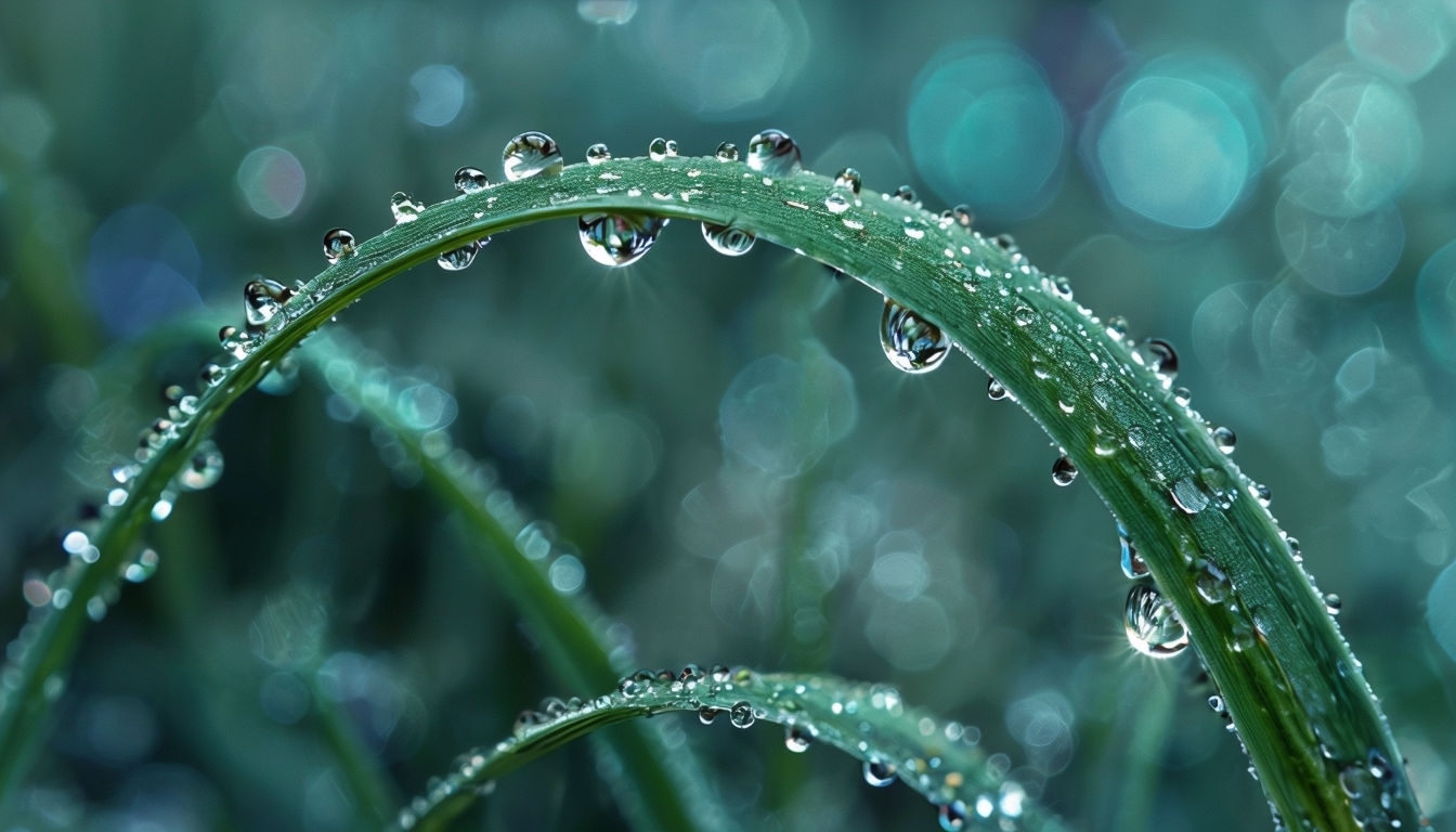 Dewy Green Grass Blade Close-Up Photography Art