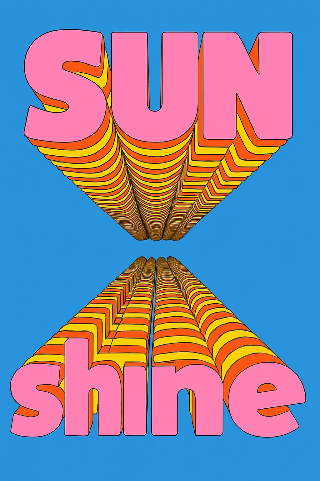 Vibrant Retro 3D SUN and Shine Typography T-Shirt