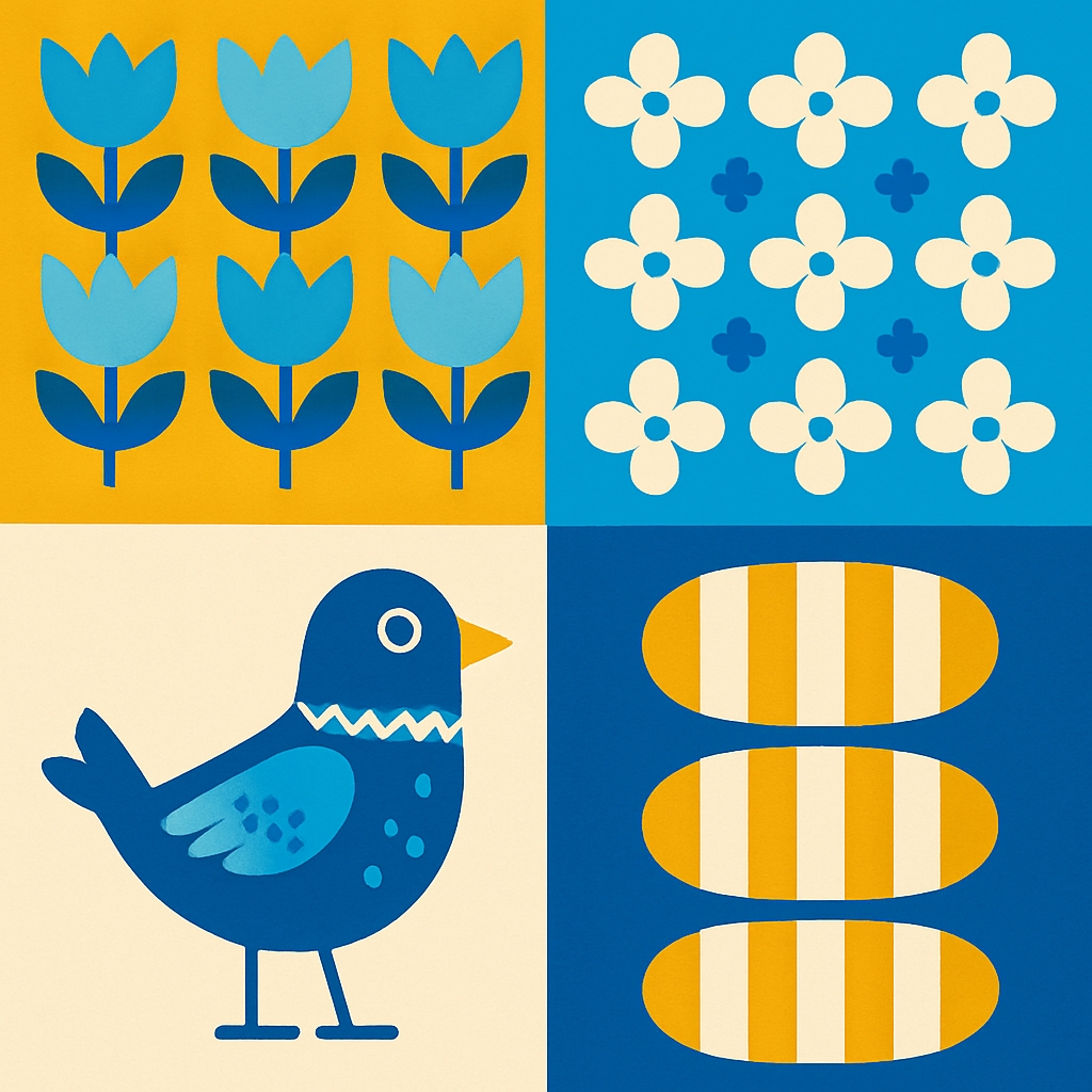 Vibrant Retro Modern Floral and Bird Graphic Design Pattern Seamless Pattern