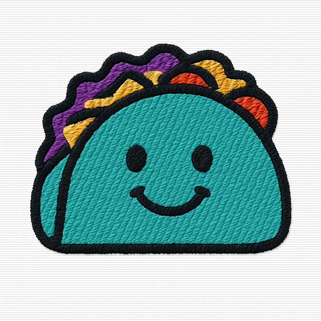 Smiling Taco Character Embroidered Patch Design for Hats