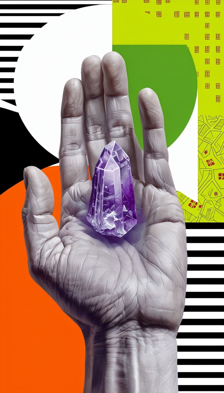 Geometric Abstract Hand with Crystal Illustration Mobile Wallpaper