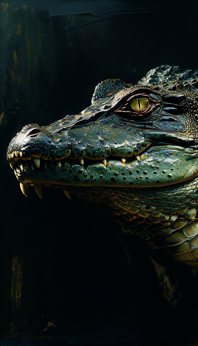 Dramatic Close-Up of a Crocodile Face with Intense Lighting Mobile Wallpaper