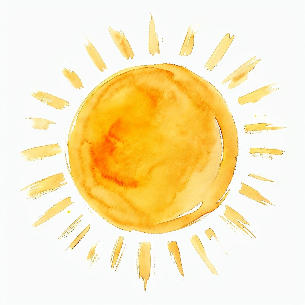 Bright Yellow-Orange Watercolor Sun Illustration Sticker