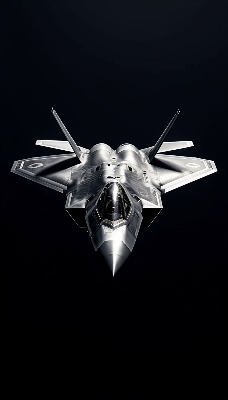 Sleek Stealth Fighter Jet in Dramatic Black and White Mobile Wallpaper