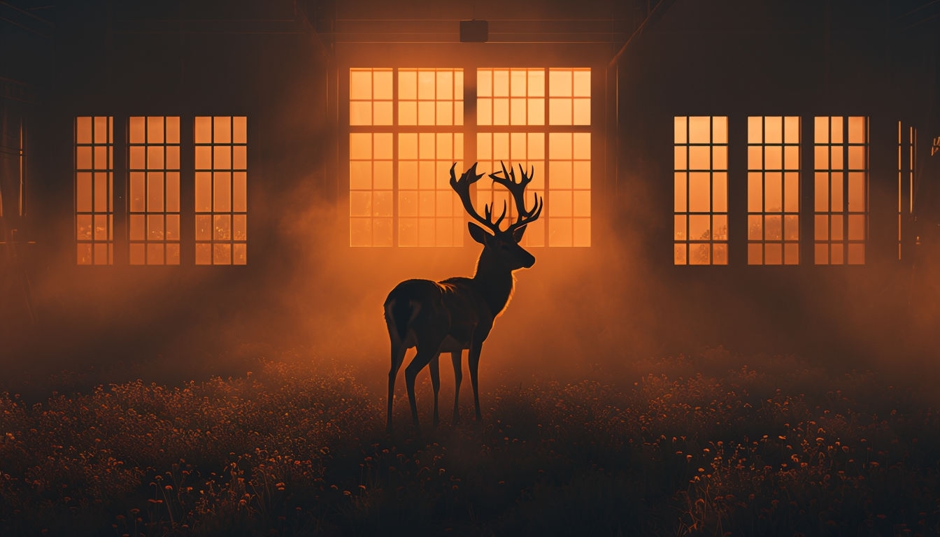 Ethereal Deer Silhouette with Warm Ambient Light Virtual Background