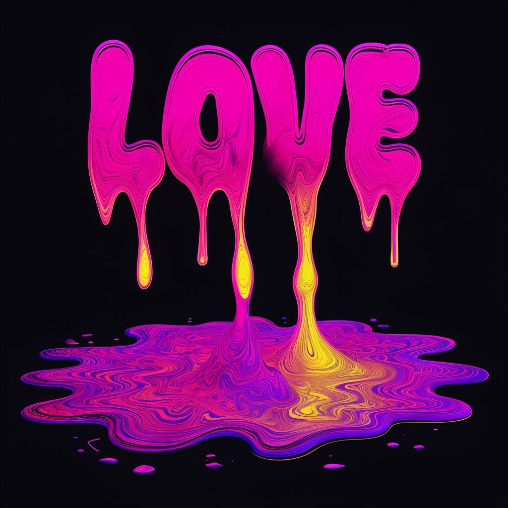 Vibrant Neon LOVE Dripping Paint Art T-Shirt