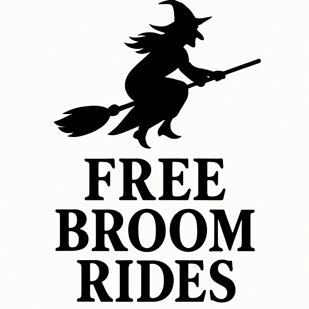 Playful Witch Silhouette with Free Broom Rides Text T-Shirt