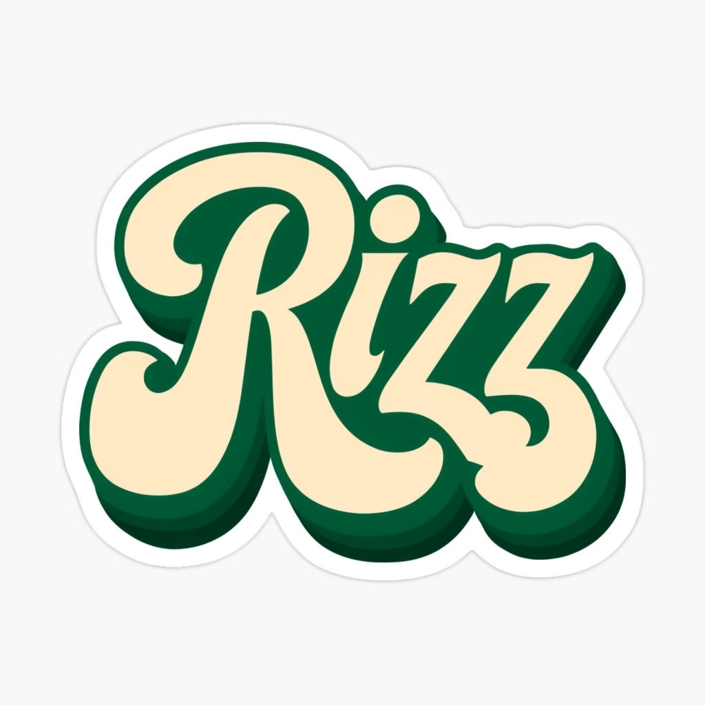 Retro-Style Rizz Typography Sticker with Cream and Green Colors