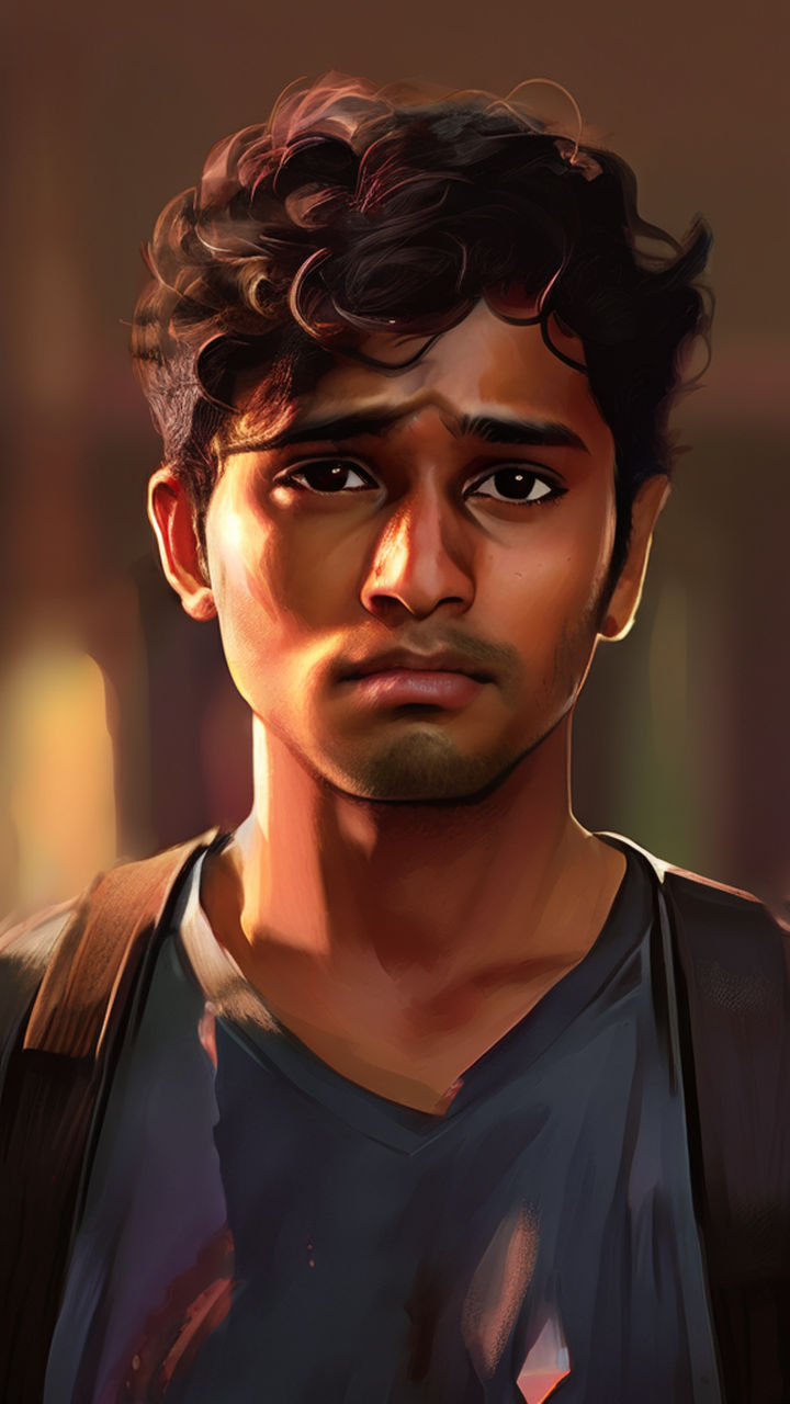 A close-up digital painting of a young Indian man named Amir by Uğur ...