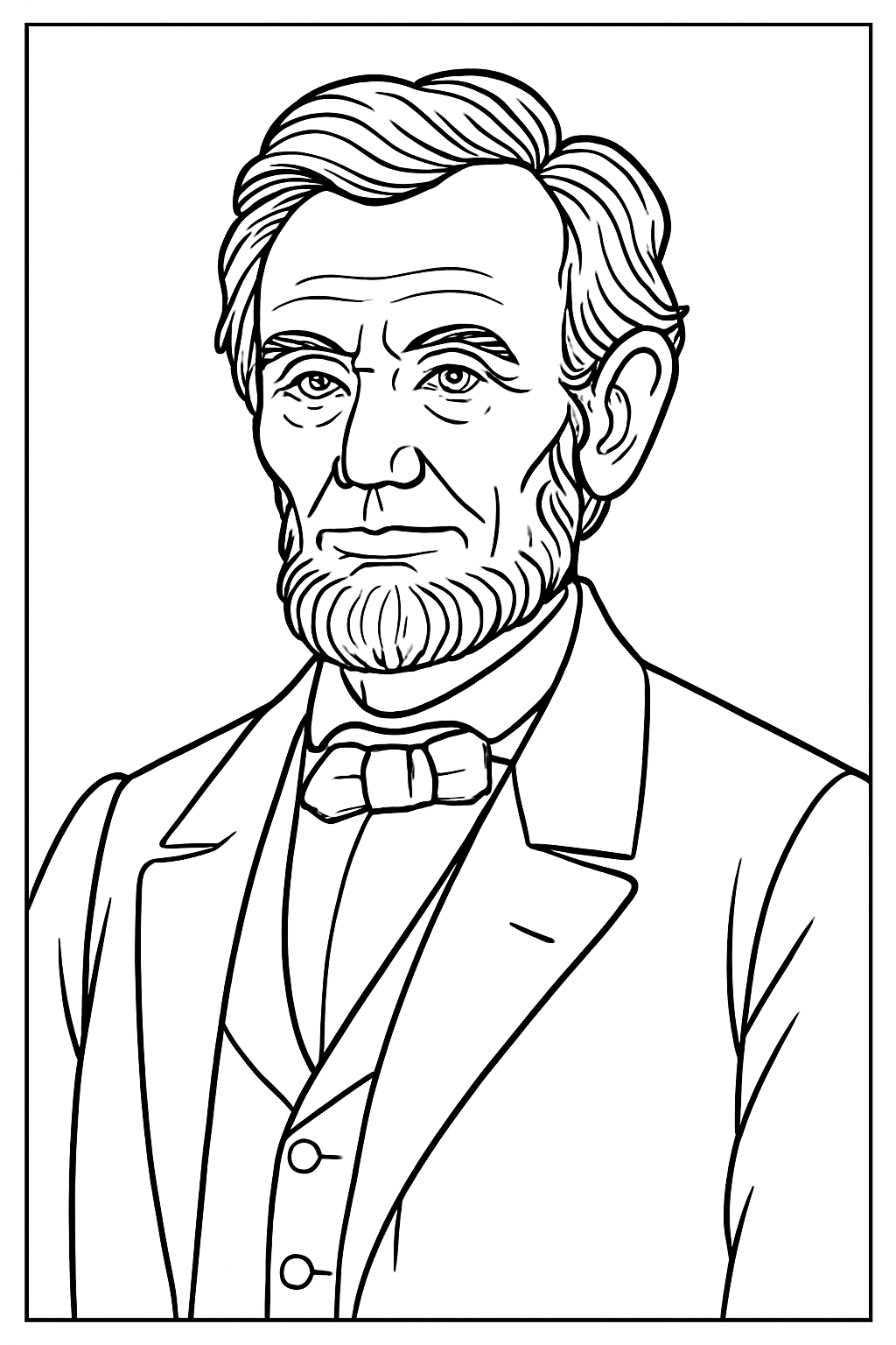 Realistic Black and White Abraham Lincoln Portrait Coloring Page