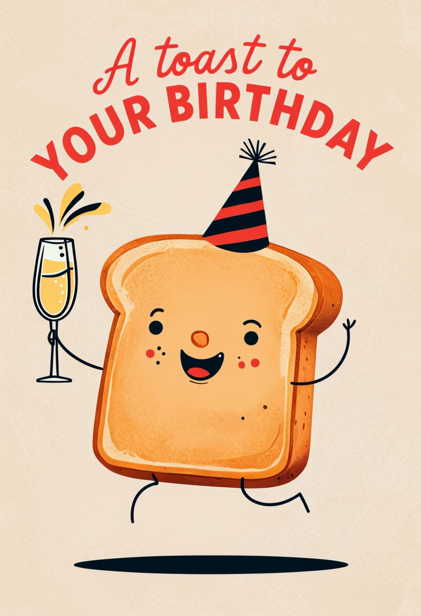 Cheerful Cartoon Toast Birthday Card