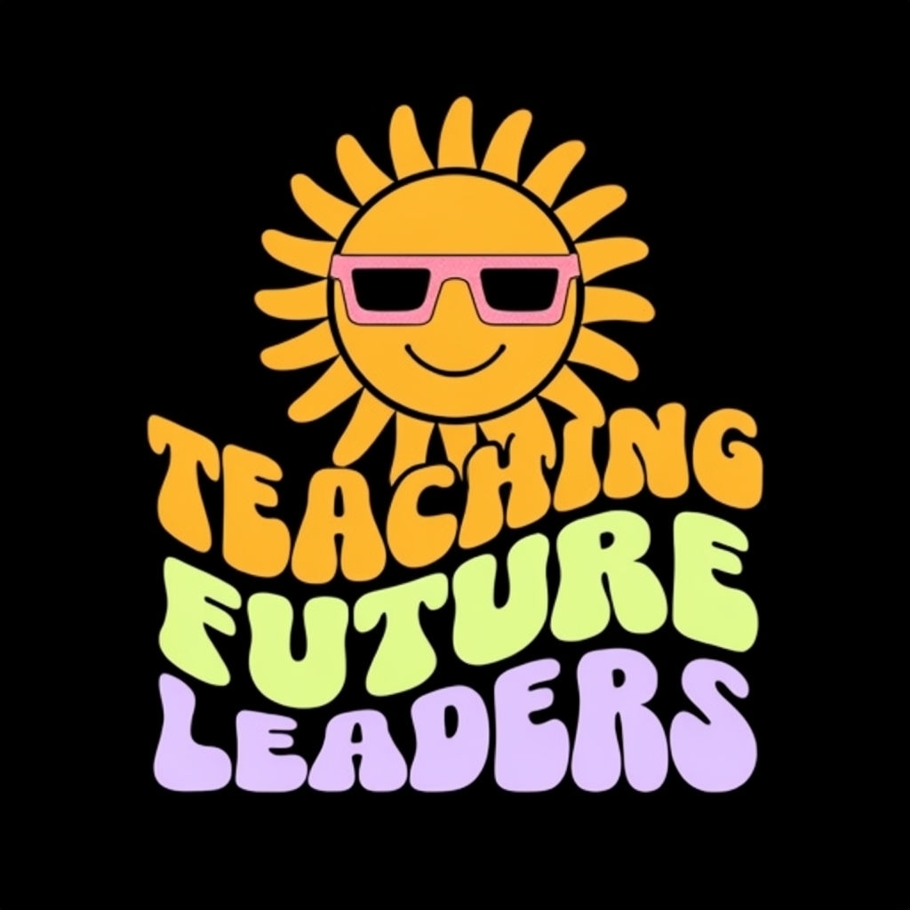 Cheerful Cartoon Sun with Teaching Future Leaders Text T-Shirt