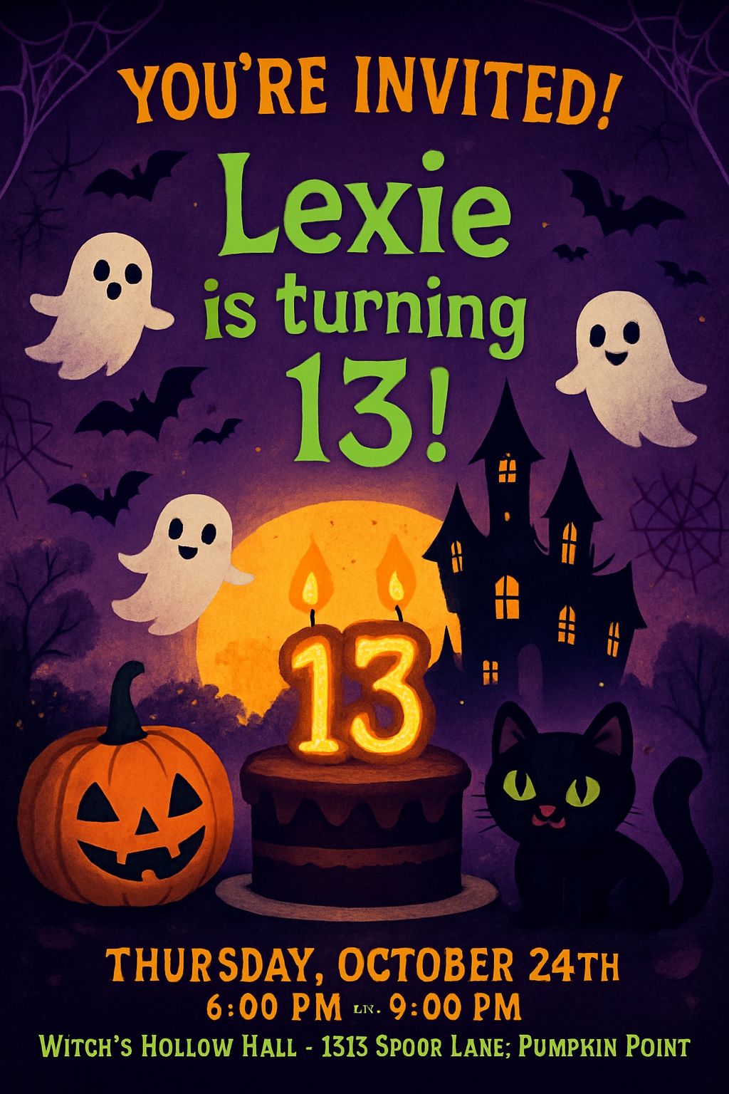 Spooky Halloween Birthday Invitation for Lexie's 13th Celebration Cards & Invites