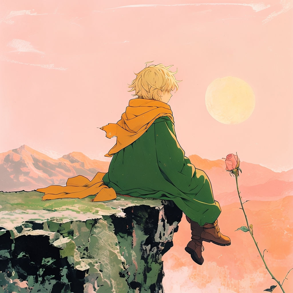 Serene Anime Character Contemplating by the Moonlit Cliff Poster