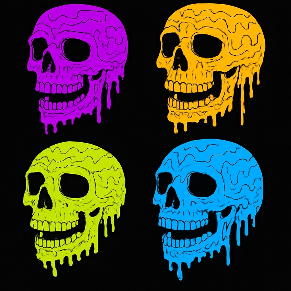 Vibrant Neon Dripping Skull Pop Art Design T-Shirt