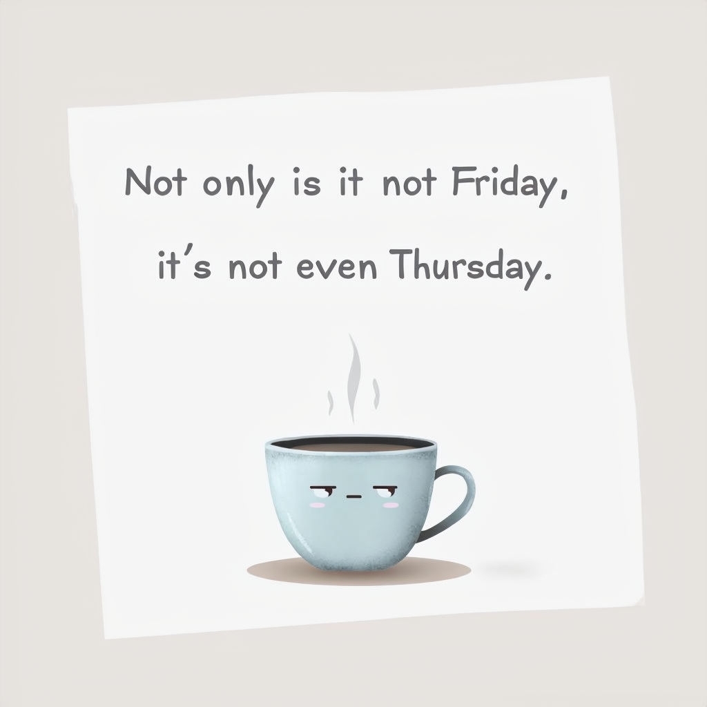 Humorous Minimalist Tea Cup Card for Mid-Week Motivation Social Media Post