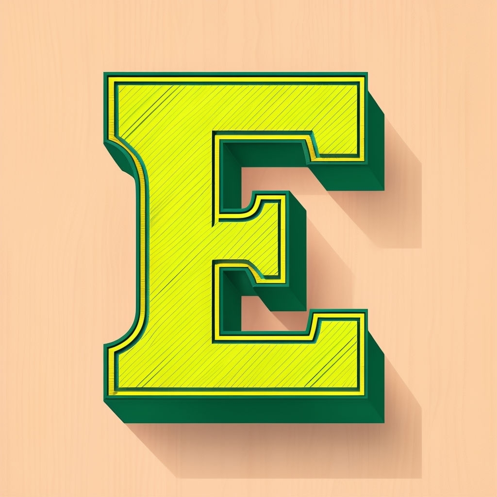 Bold Yellow and Green Letter E 3D Render Design Monogram