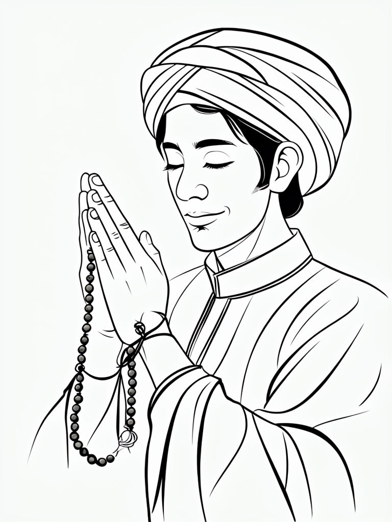 Minimalist Black and White Prayer Illustration for Coloring Book Pages