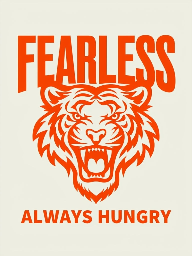 Bold Roaring Tiger Head with Fearless Typography T-Shirt