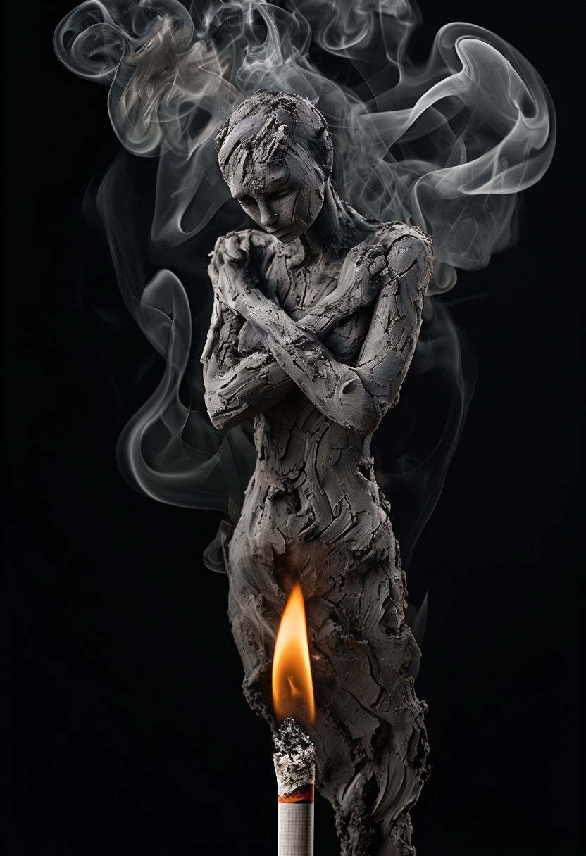 Surreal Human Figure Emerging from Burning Cigarette Art
