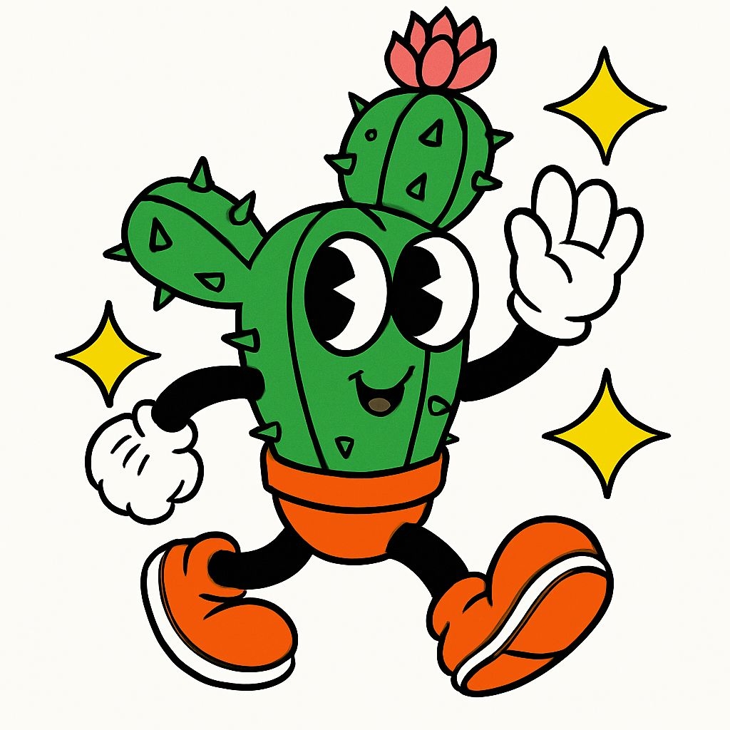Cheerful Cartoon Cactus Character with Lotus Flower T-Shirt