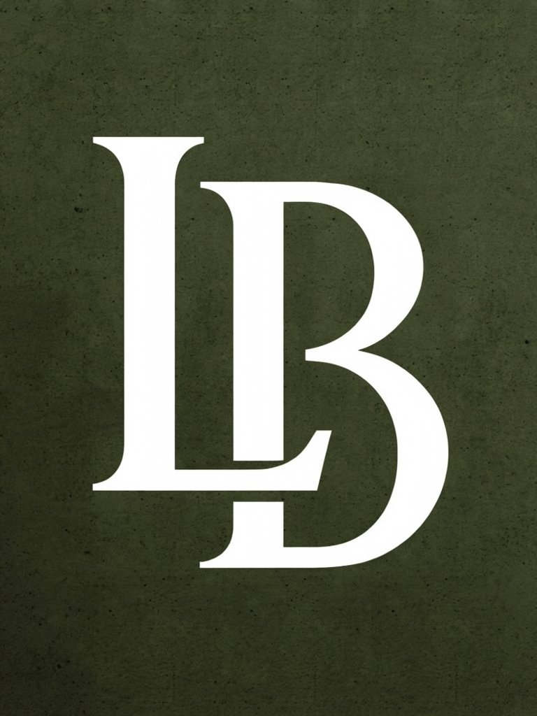 White Serif Monogram on Olive Green Background