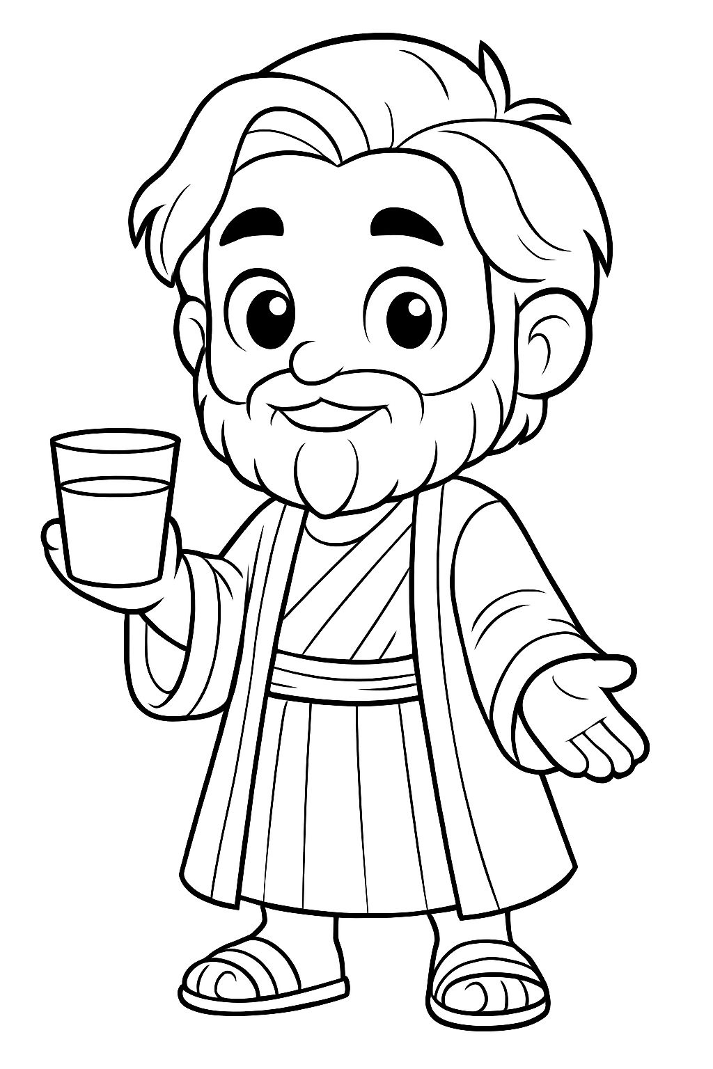 Cheerful Cartoon Ancient Man Character Coloring Page