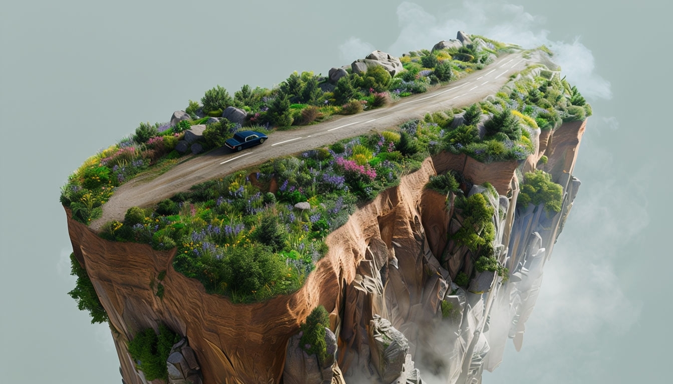 Surreal 3D Cliff Island Landscape with Vegetation Virtual Background