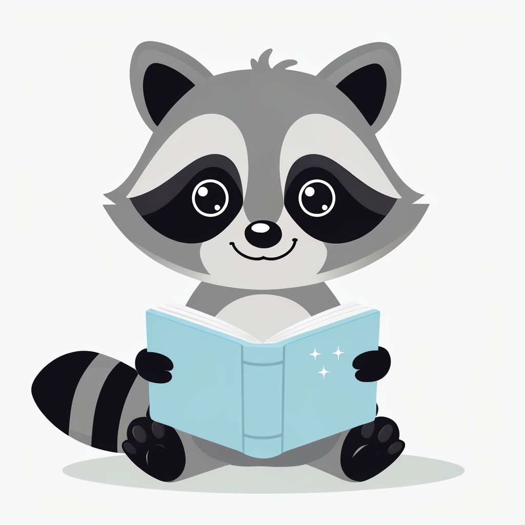 Adorable Cartoon Raccoon Reading a Book Sticker
