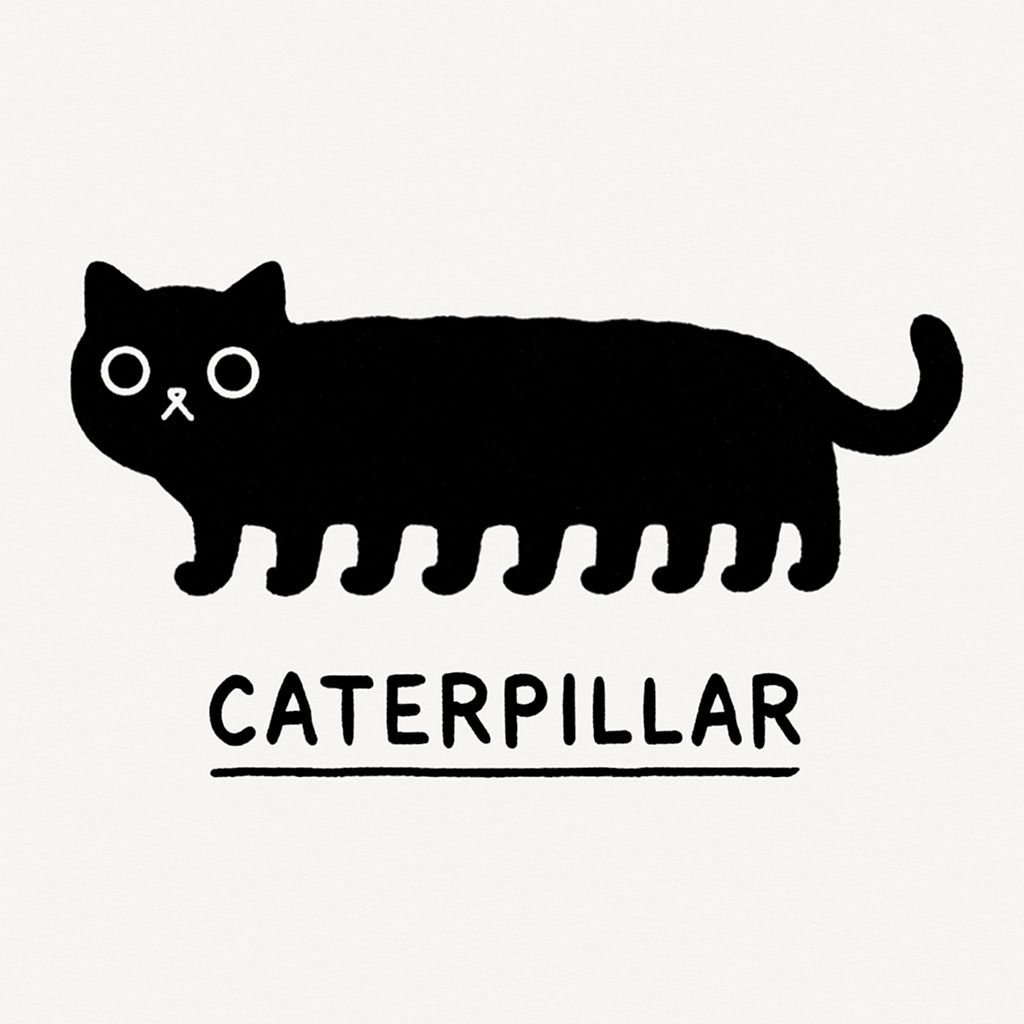 Whimsical Black Cat-Like Caterpillar Cartoon Sticker