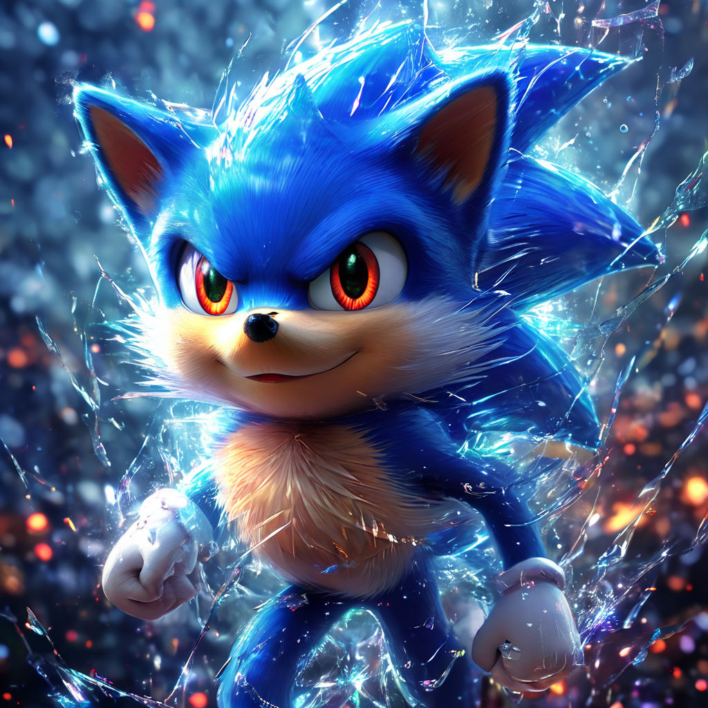 Sonic flying through a sky shattered with a broken glass eff... by ...