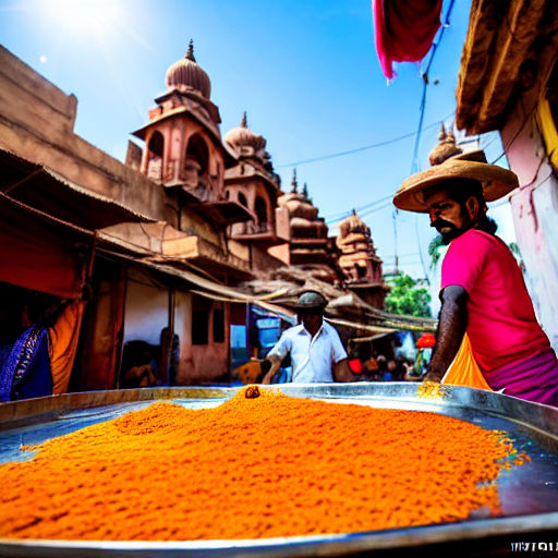 Make a realistic scene of a Jalebi vendor making jalebis. Gi... by ...