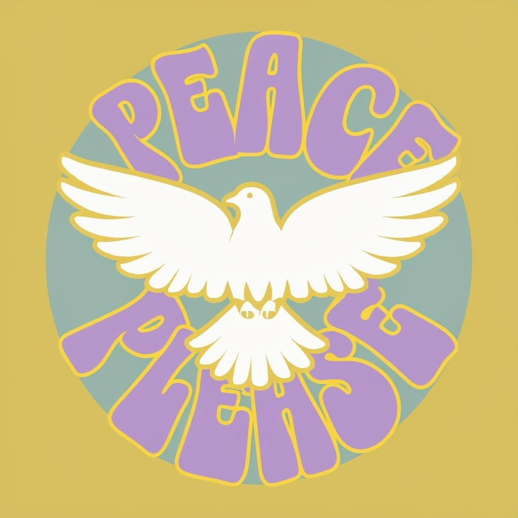 Stylized Peace Dove with Circular 'Peace Please' Text Sticker
