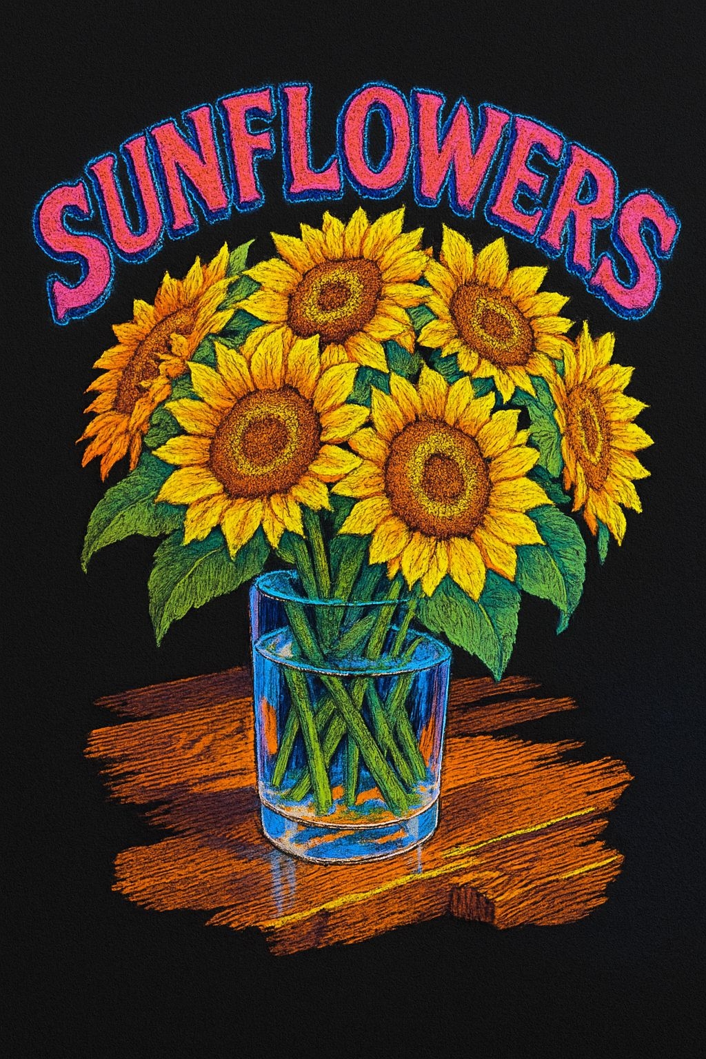 Vibrant Sunflowers Digital Illustration with Bold Text T-Shirt