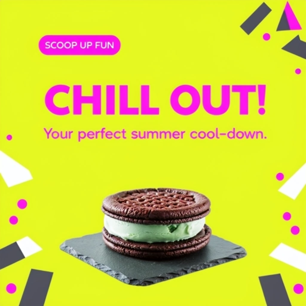 Vibrant Ice Cream Sandwich Advertisement with Playful Design Ads
