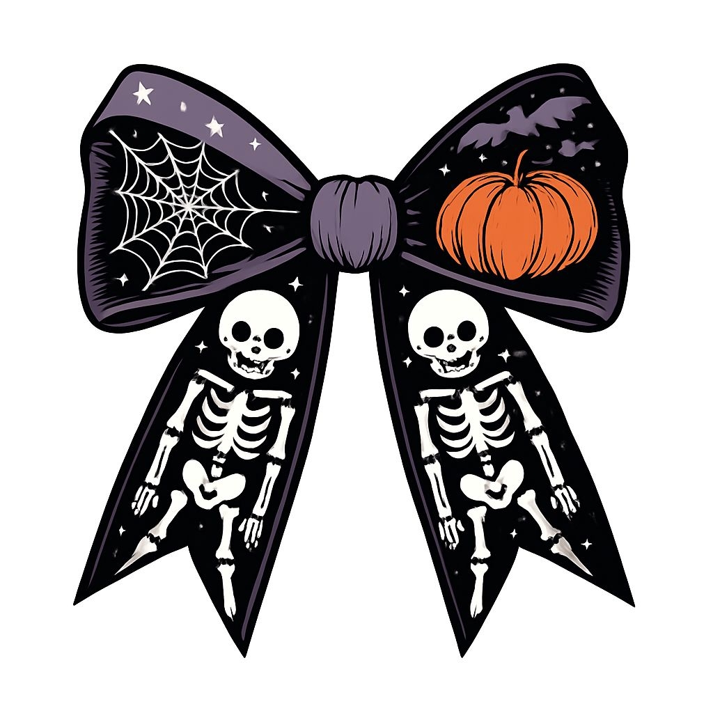 Halloween Themed Decorative Bow with Spider Web and Skeletons Sticker